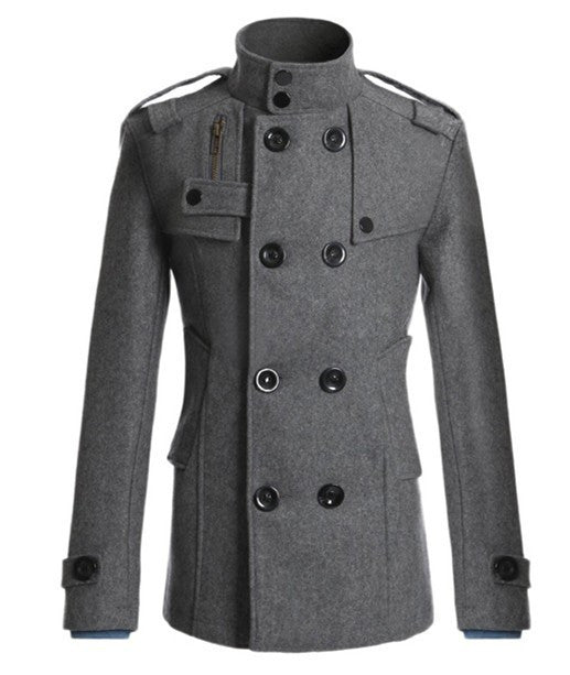 2015 Fashion Men's Winter Coat Turn-down Collar Wool Blends Warm Men's Thick Coat Double Breasted Winter Overcoat For Male